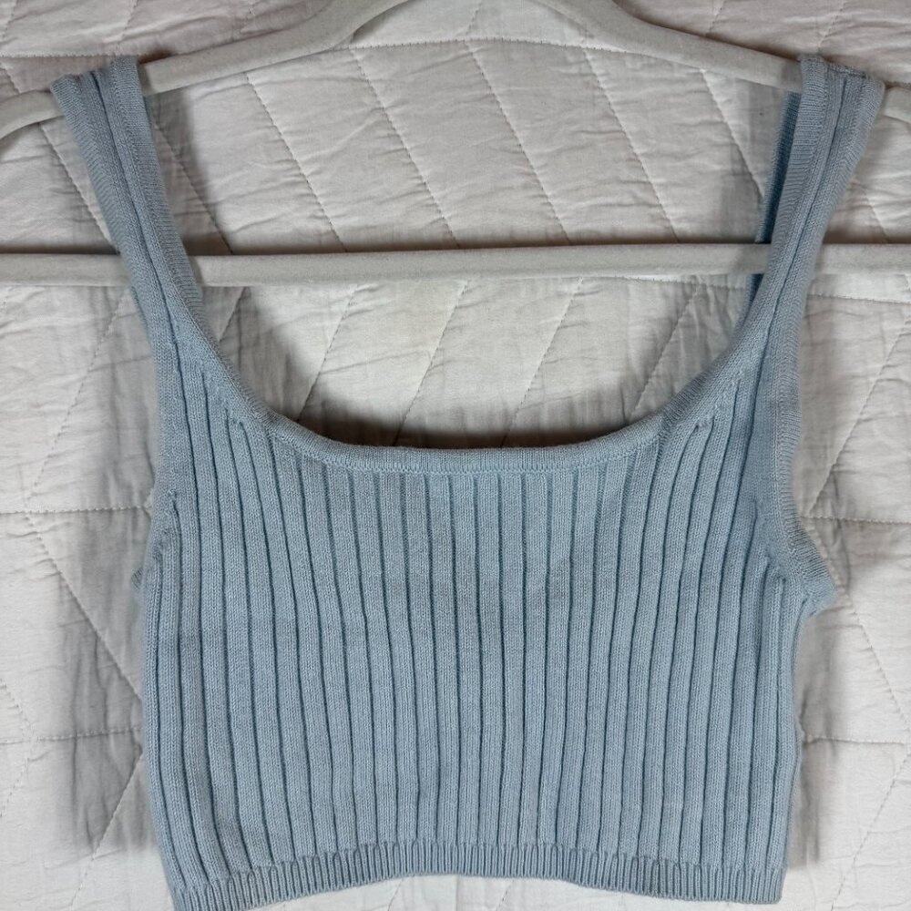 Aritzia Wilfred Crop merino Wool blend sweater tank blue